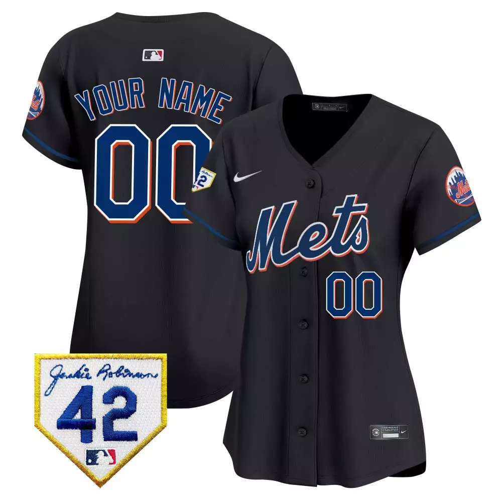 New York Mets 2024 Jackie Robinson Patch Jersey | Black Gold Stitched Vapor Premier | Limited Edition Fan Gear | For Men, Women & Youth