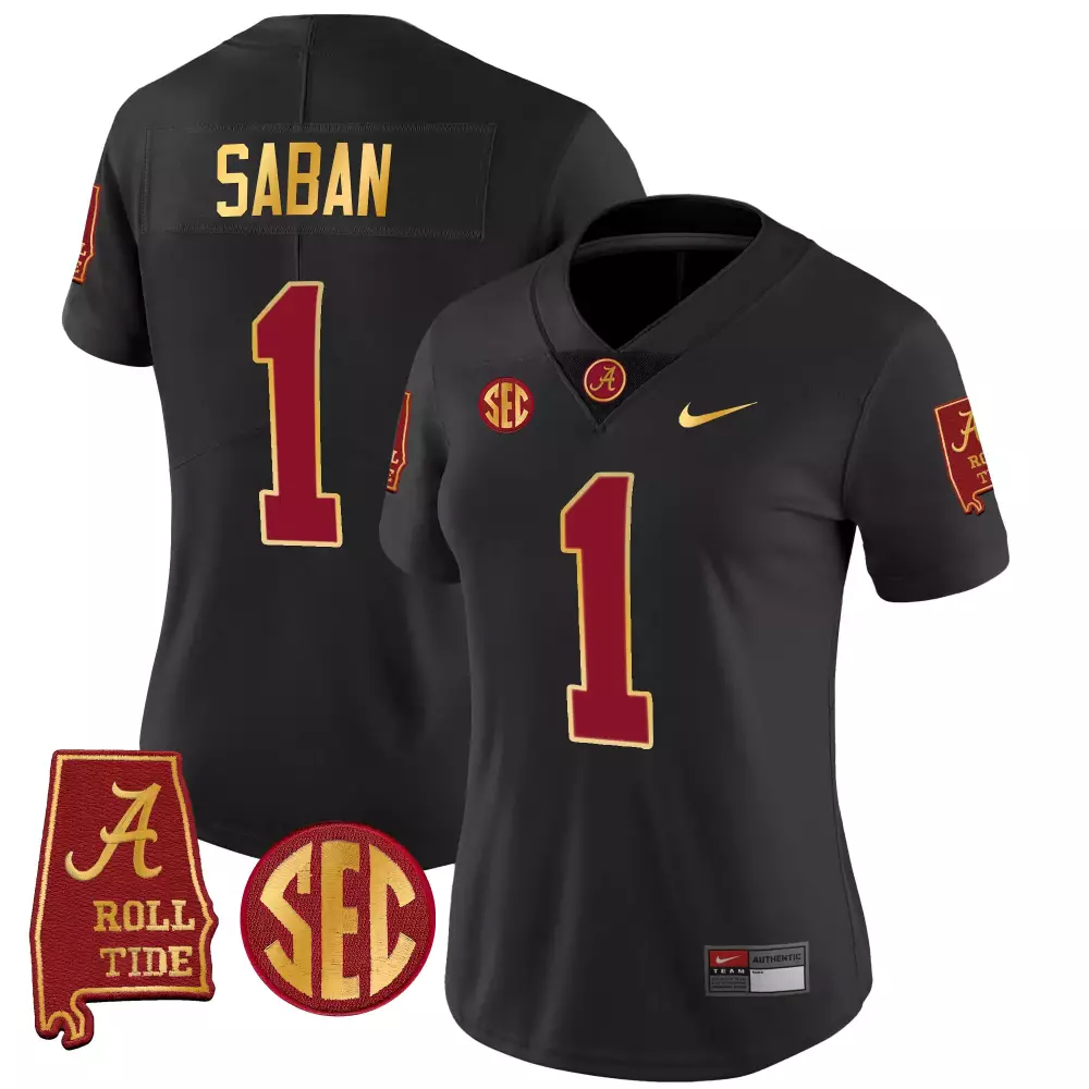black women nick saban alabama crimson tide 7x champions patch gold trim jersey all stitched