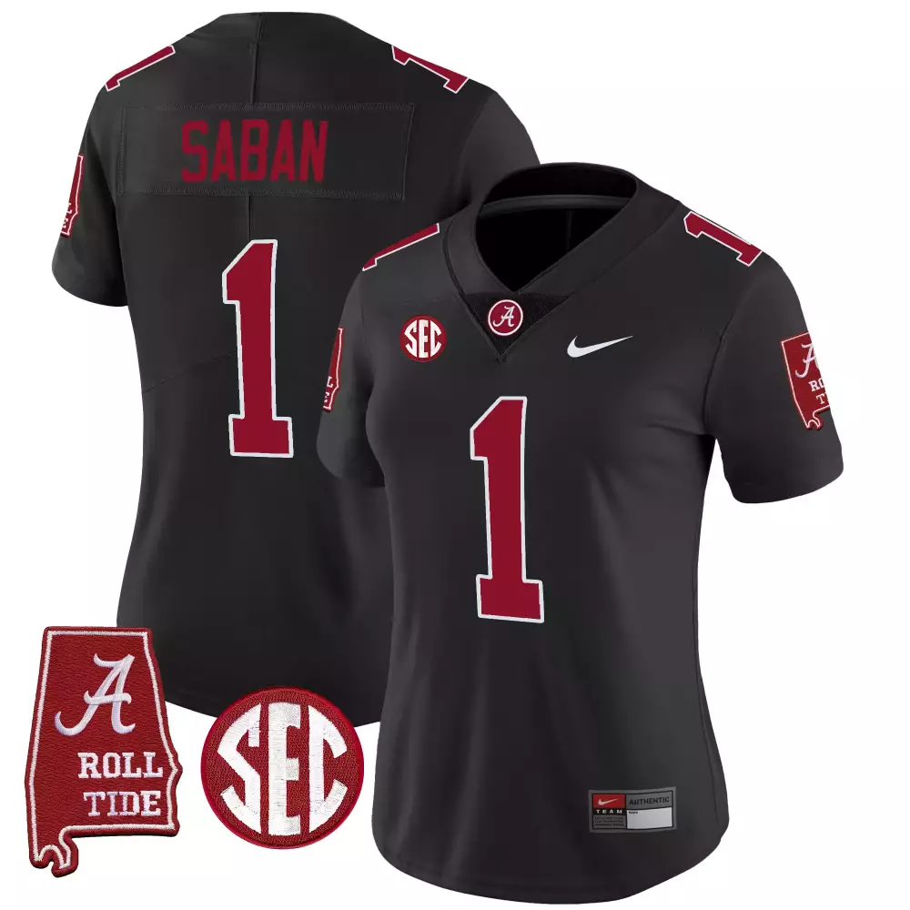 black women nick saban alabama crimson tide 7x champions patch gold trim jersey all stitched