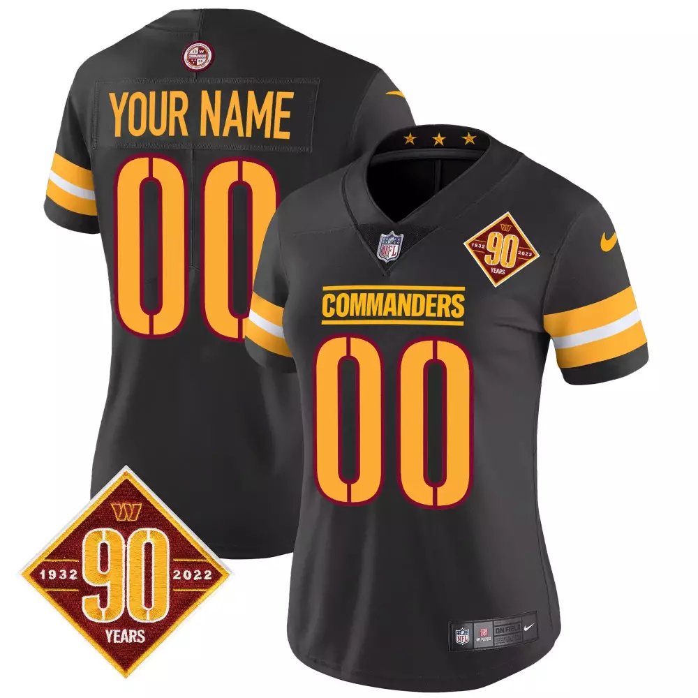 Washington Commanders 90th Anniversary Black Women's Custom Jersey | Vapor Stitched | Limited Edition Fan Gear | For Men, Women & Youth
