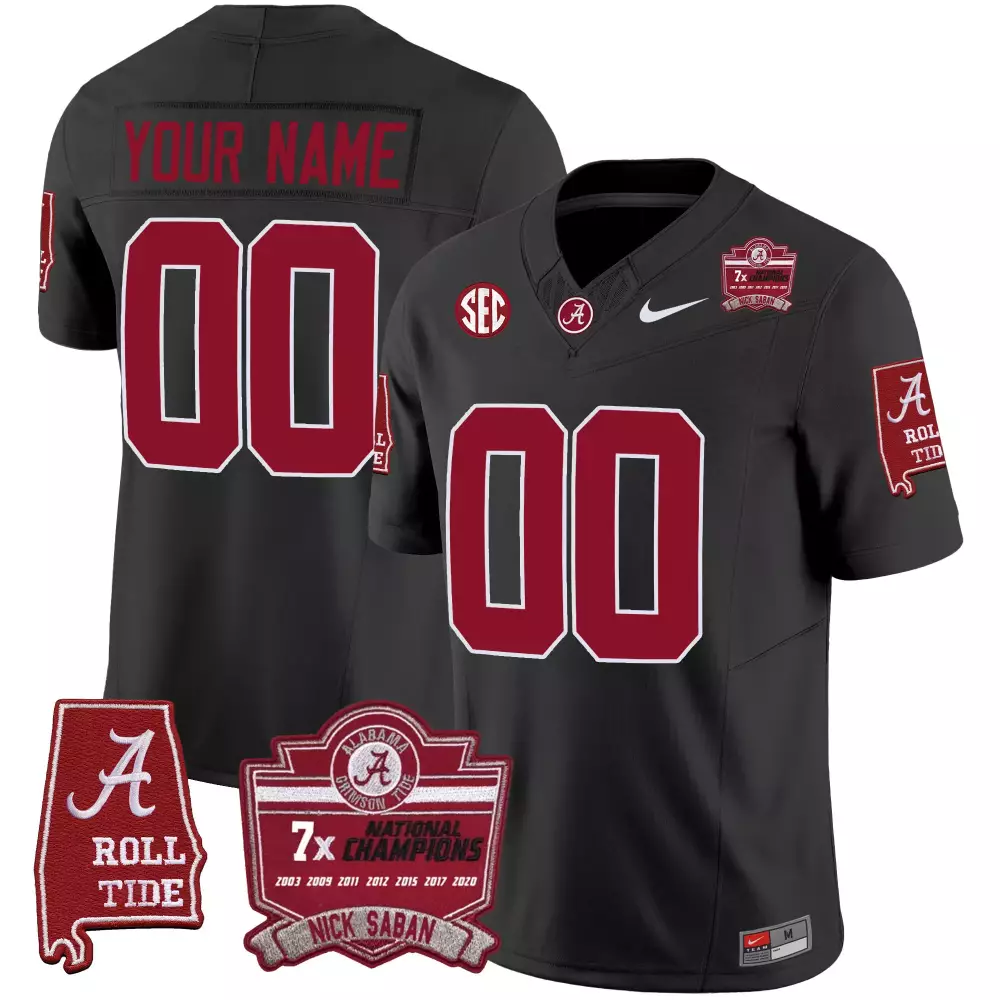 black youth alabama crimson tide nick saban 7x champions patch vapor custom jersey all stitched