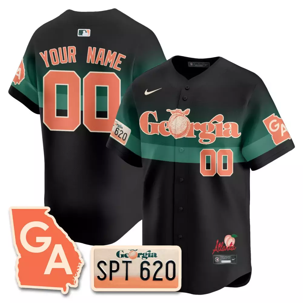 black youth atlanta braves peach plates georgia peaches vapor premier limited custom jersey printed