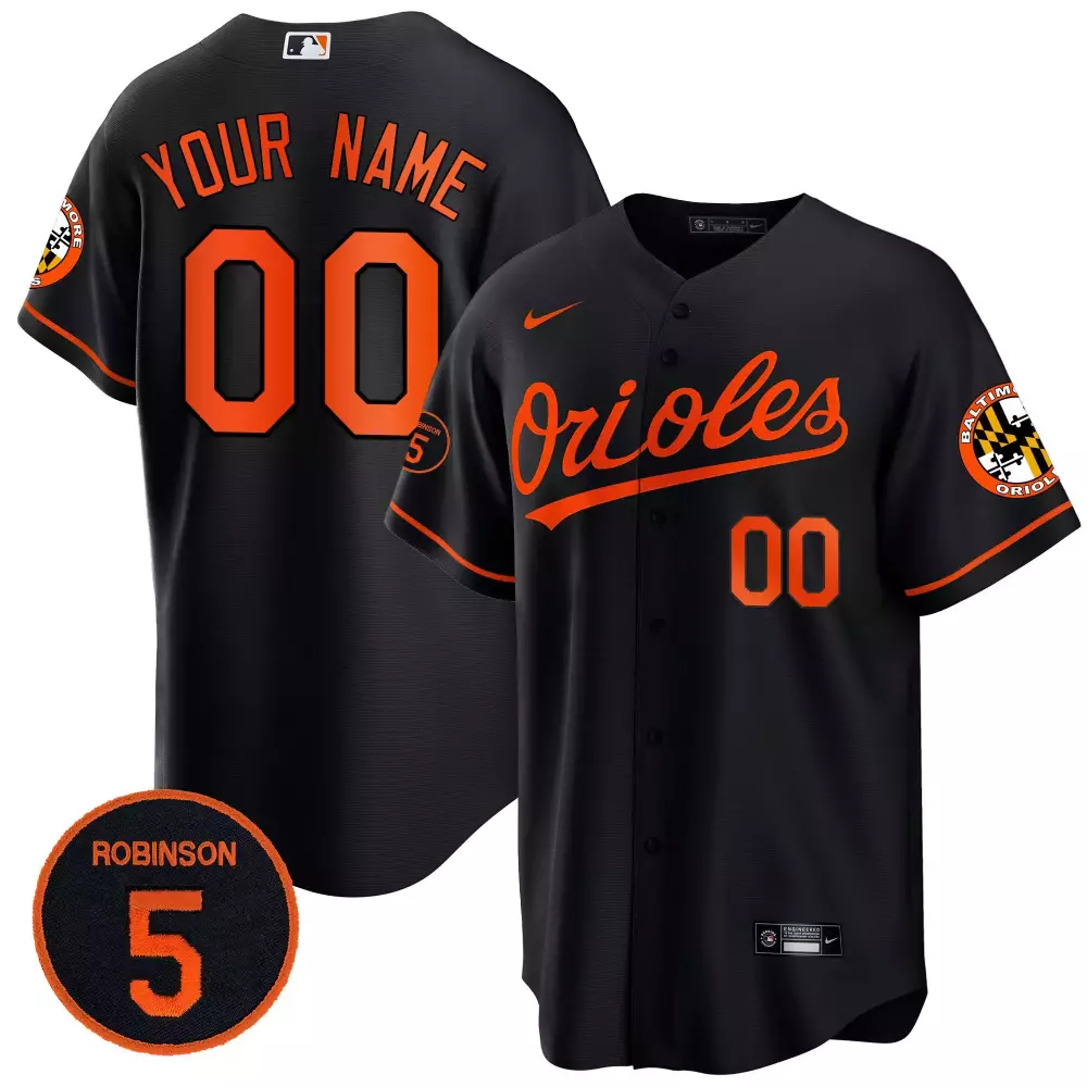 Robinson Patch Cool Base Baltimore Orioles Youth Black Custom Jersey | All Stitched Fan Gear | For Men, Women & Youth