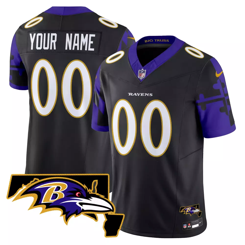 Maryland Flag Map Patch Baltimore Ravens Youth Custom Jersey | Vapor Limited Edition | Stitched Fan Gear | For Men, Women & Youth