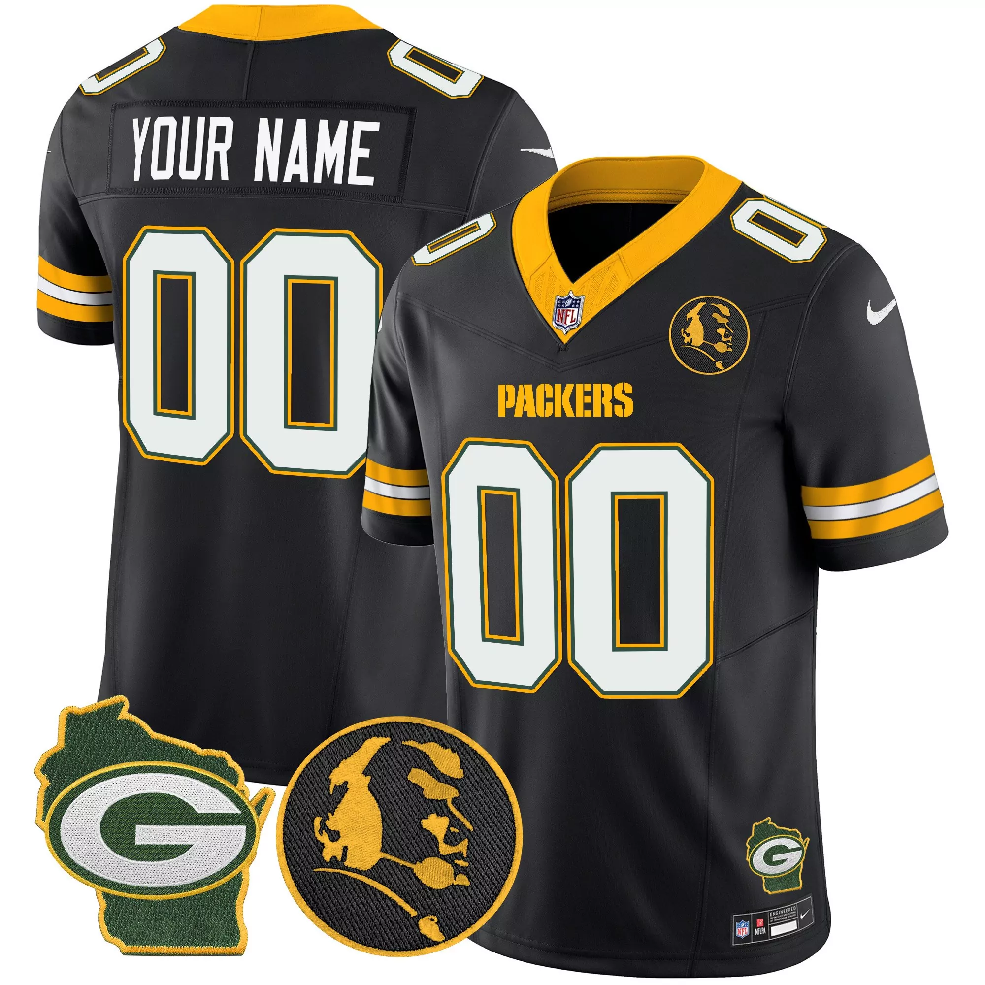 black youth green bay packers john madden home patch game custom jersey all stitched