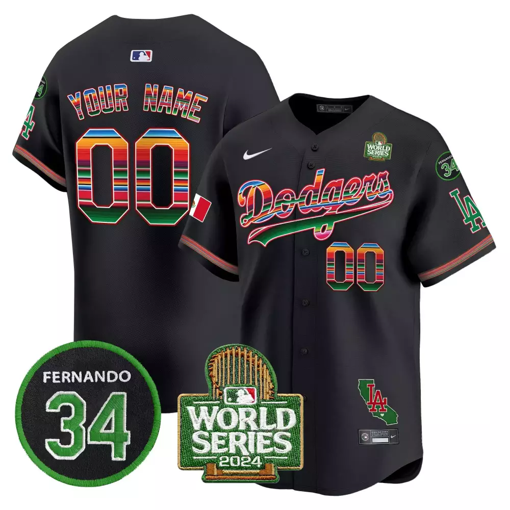 Fernando Valenzuela Dodgers 2024 World Series Patch Flex Base Jersey | Royal Mexico Design | All Stitched Fan Gear for Men, Women & Youth