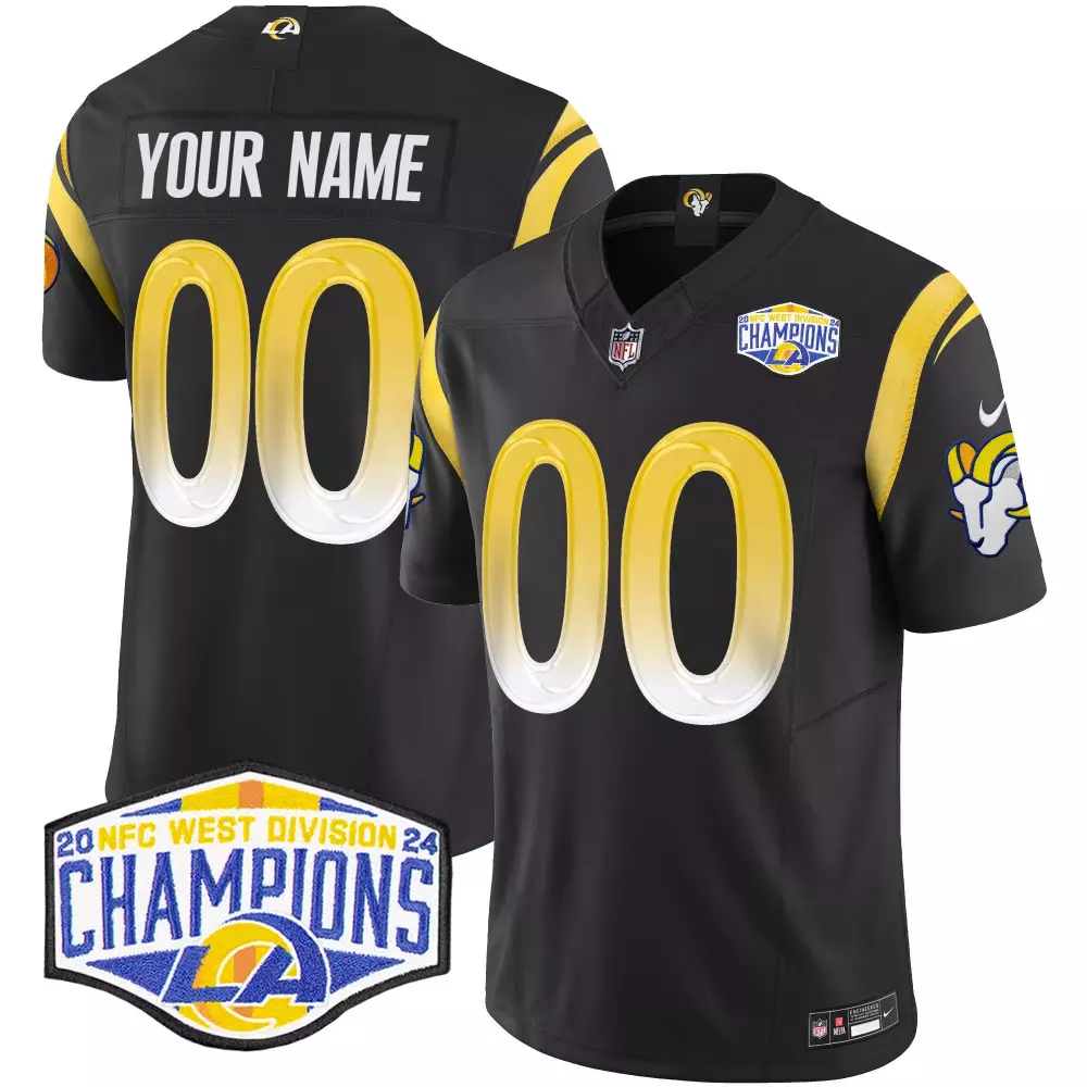 black youth los angeles rams 2024 nfc west division champions vapor limited custom jersey all stitched