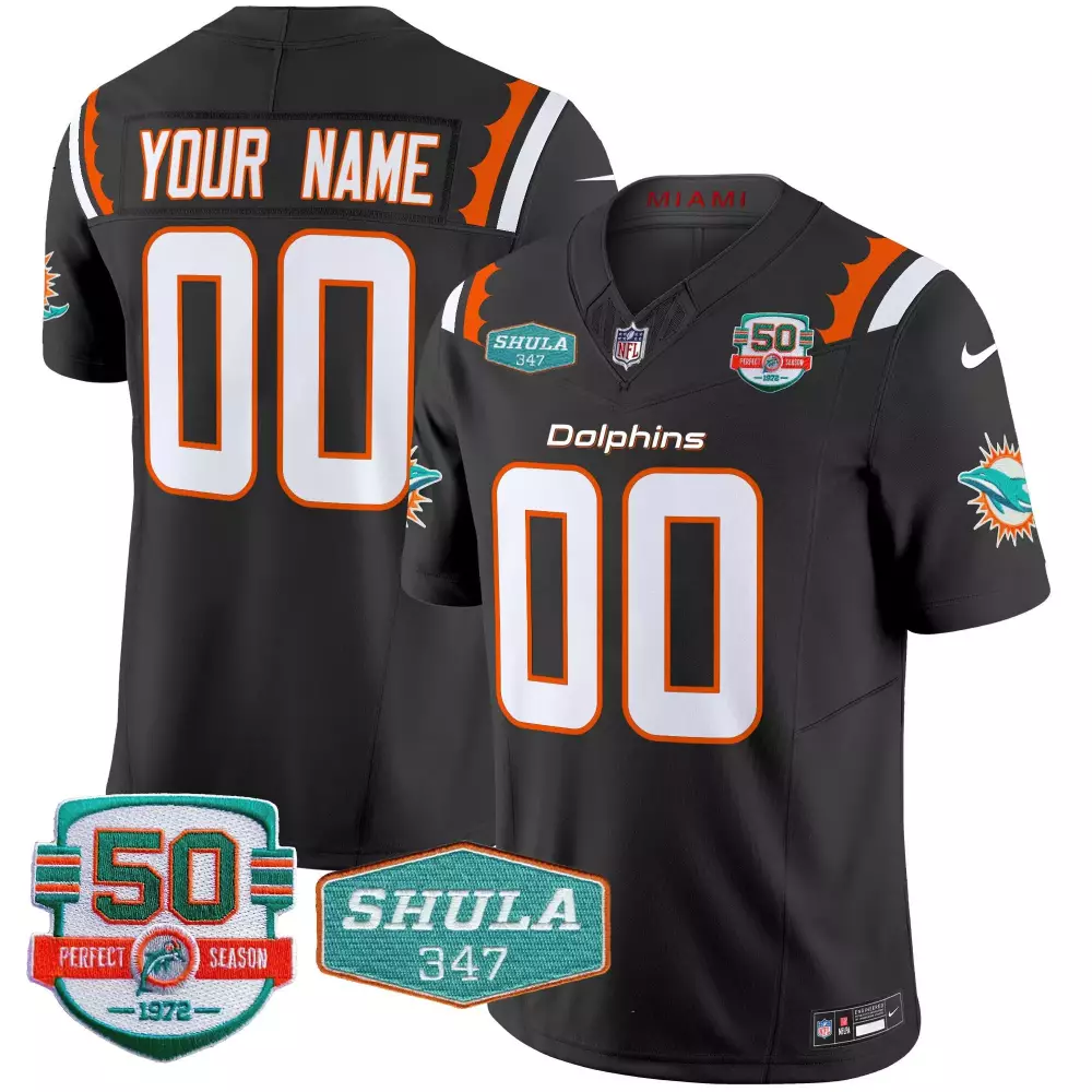 Miami Dolphins Black Women's Throwback Vapor Custom Jersey | All Stitched | Game Day Fan Gear | For Men, Women & Youth