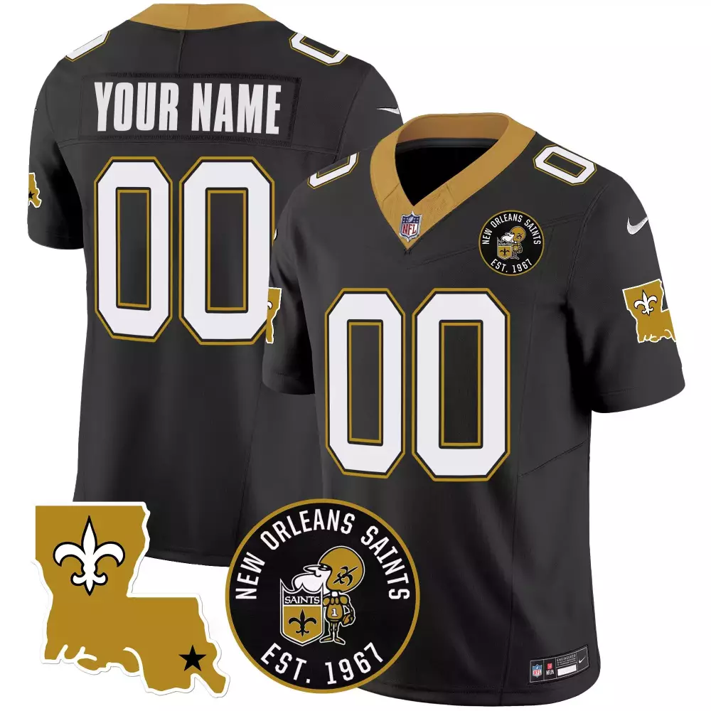 Youth Black New Orleans Saints EST 1967 Patch Vapor Custom Jersey | All Stitched | Fan Gear for Kids | For Men, Women & Youth