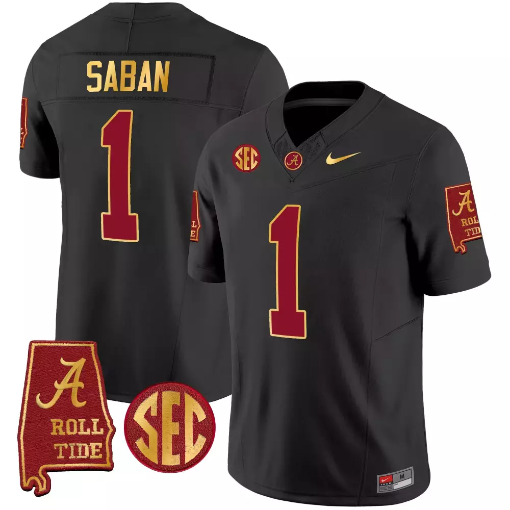black youth nick saban alabama crimson tide 7 champions gold trim vapor jersey all stitched
