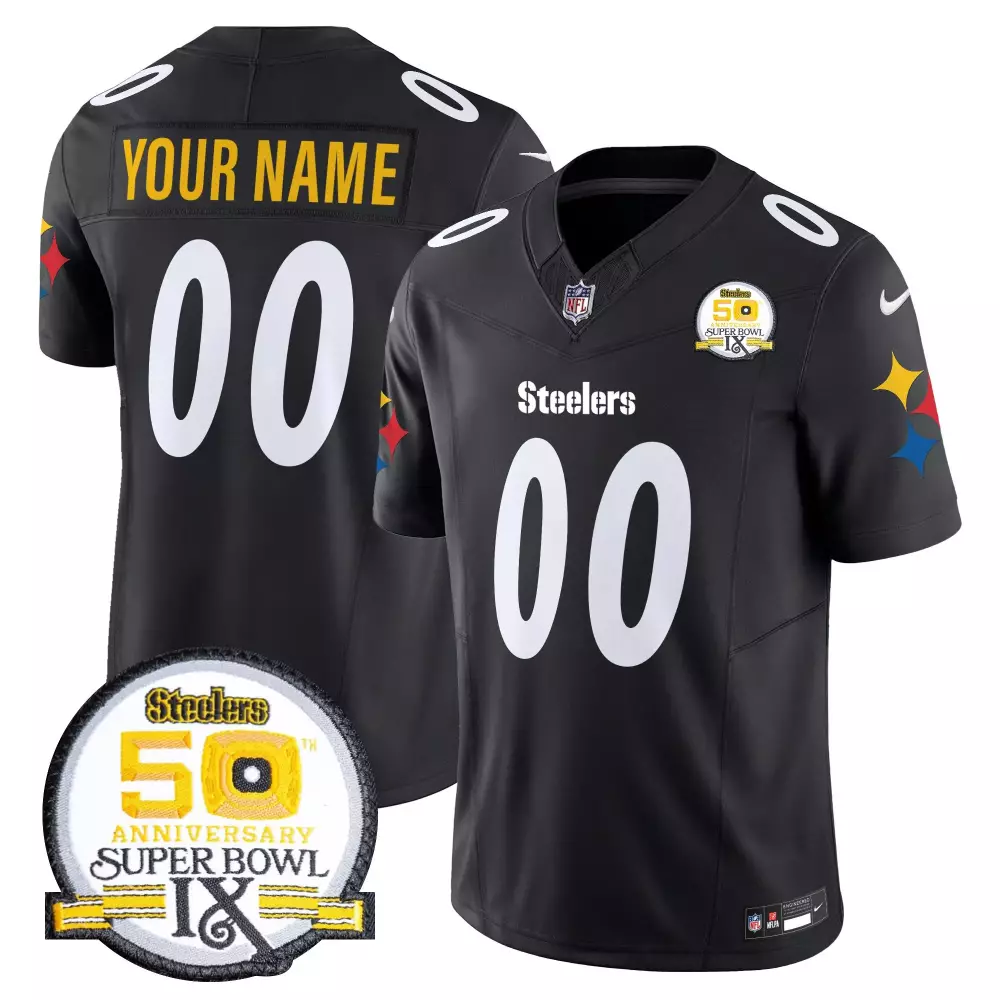 black youth pittsburgh steelers 50th anniversary of super bowl ix patch vapor limited custom jersey v2 all stitched