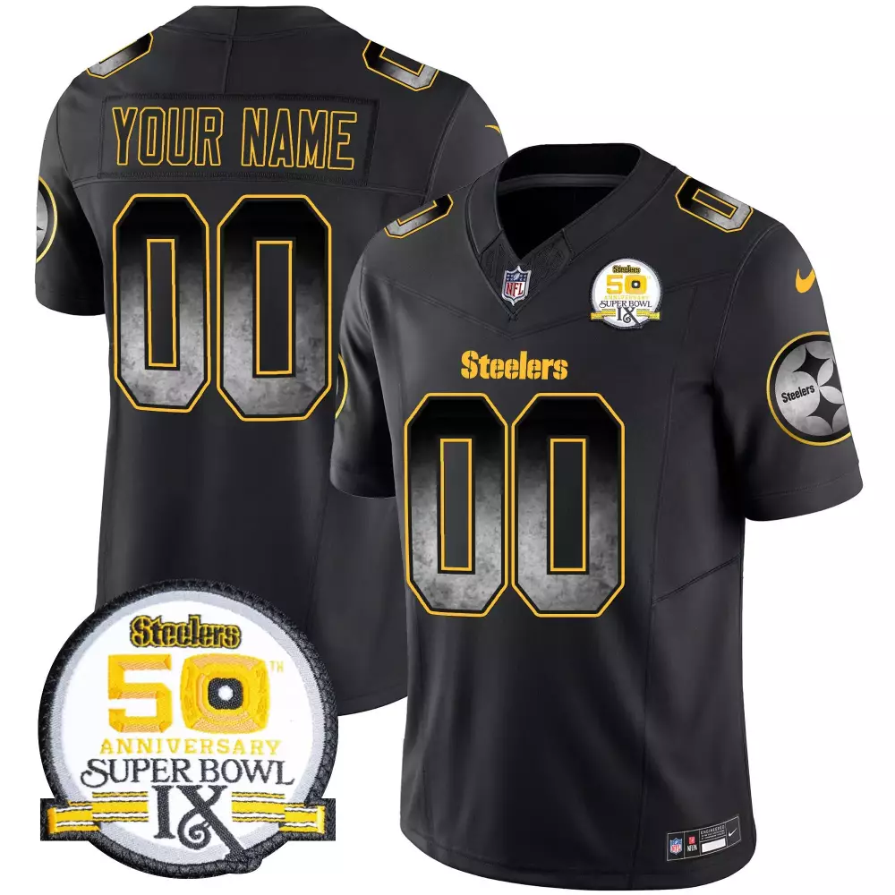 black youth pittsburgh steelers 50th anniversary of super bowl ix patch vapor limited custom jersey v2 all stitched