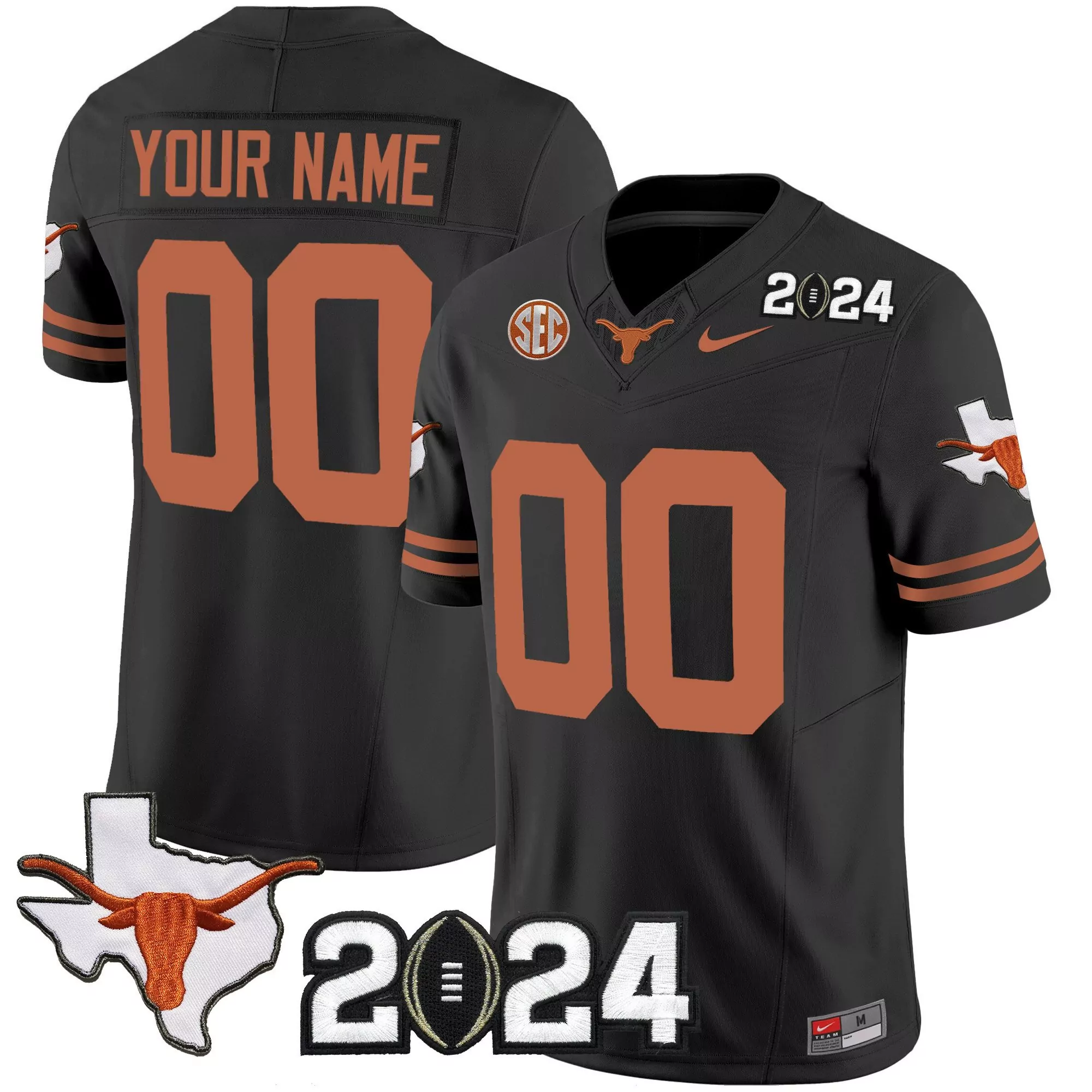 black youth texas longhorns 2024 vapor limited custom jersey all stitched