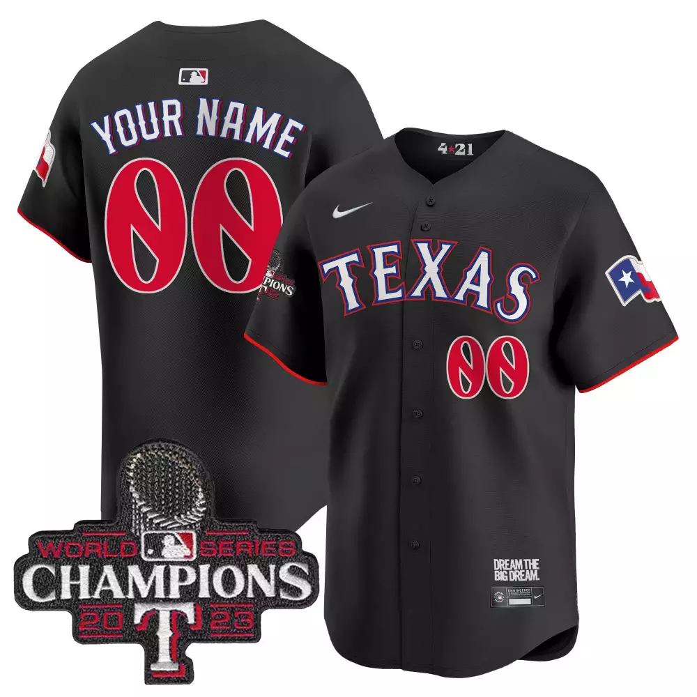 Texas Rangers Youth Black Custom Jersey | 2023 World Series Champions Vapor Premier Limited | All Stitched | For Men, Women & Youth