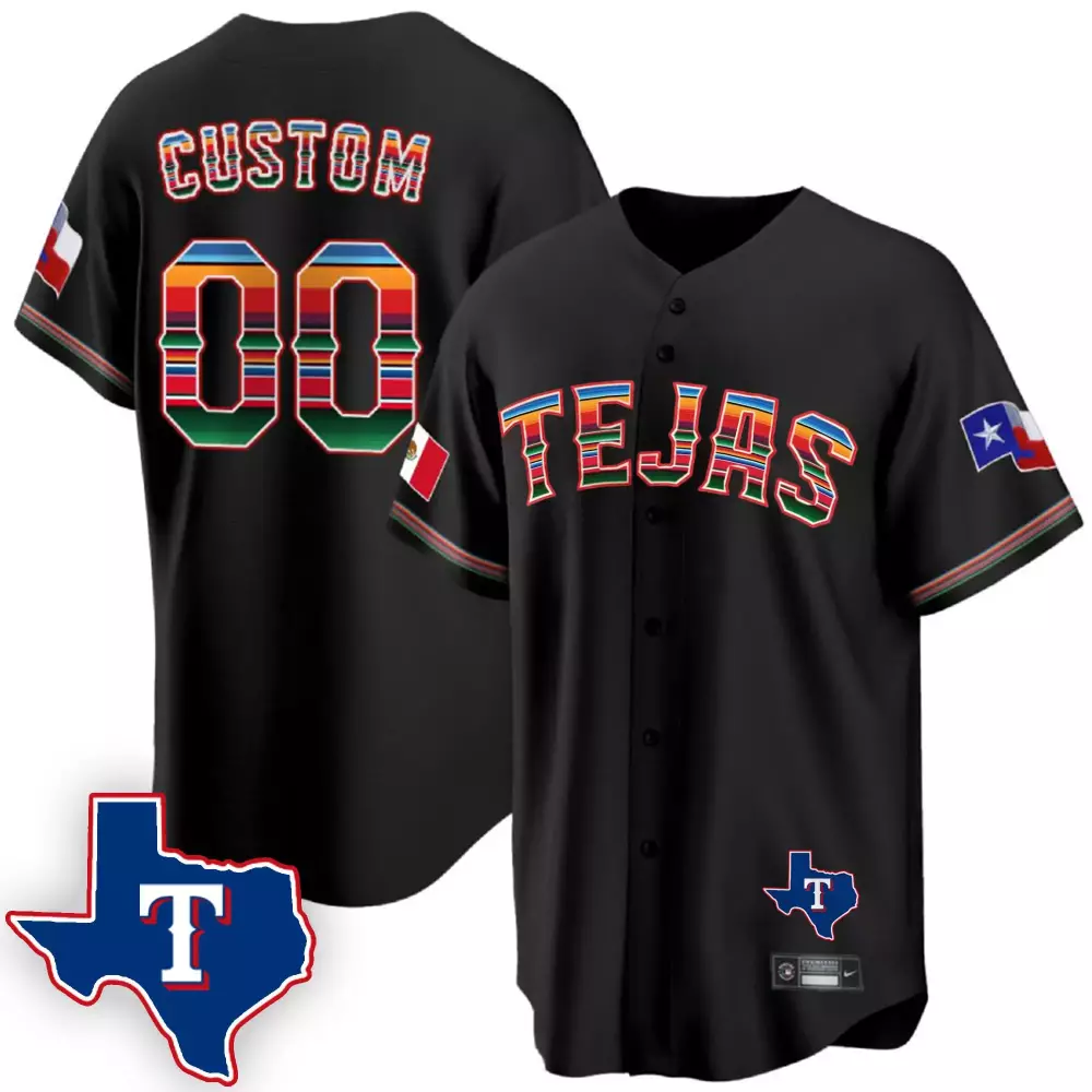 Texas Rangers Youth Black Custom Jersey V2 | Mexican Edition | All Stitched | For Men, Women & Youth