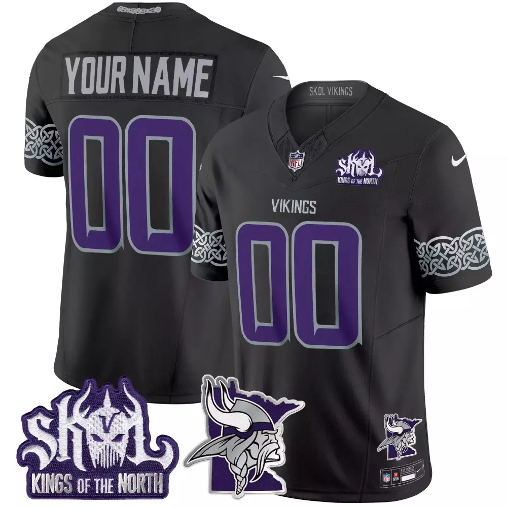 black youth vikings 2024 winter warrior skol patch vapor limited custom jersey v2 all stitched