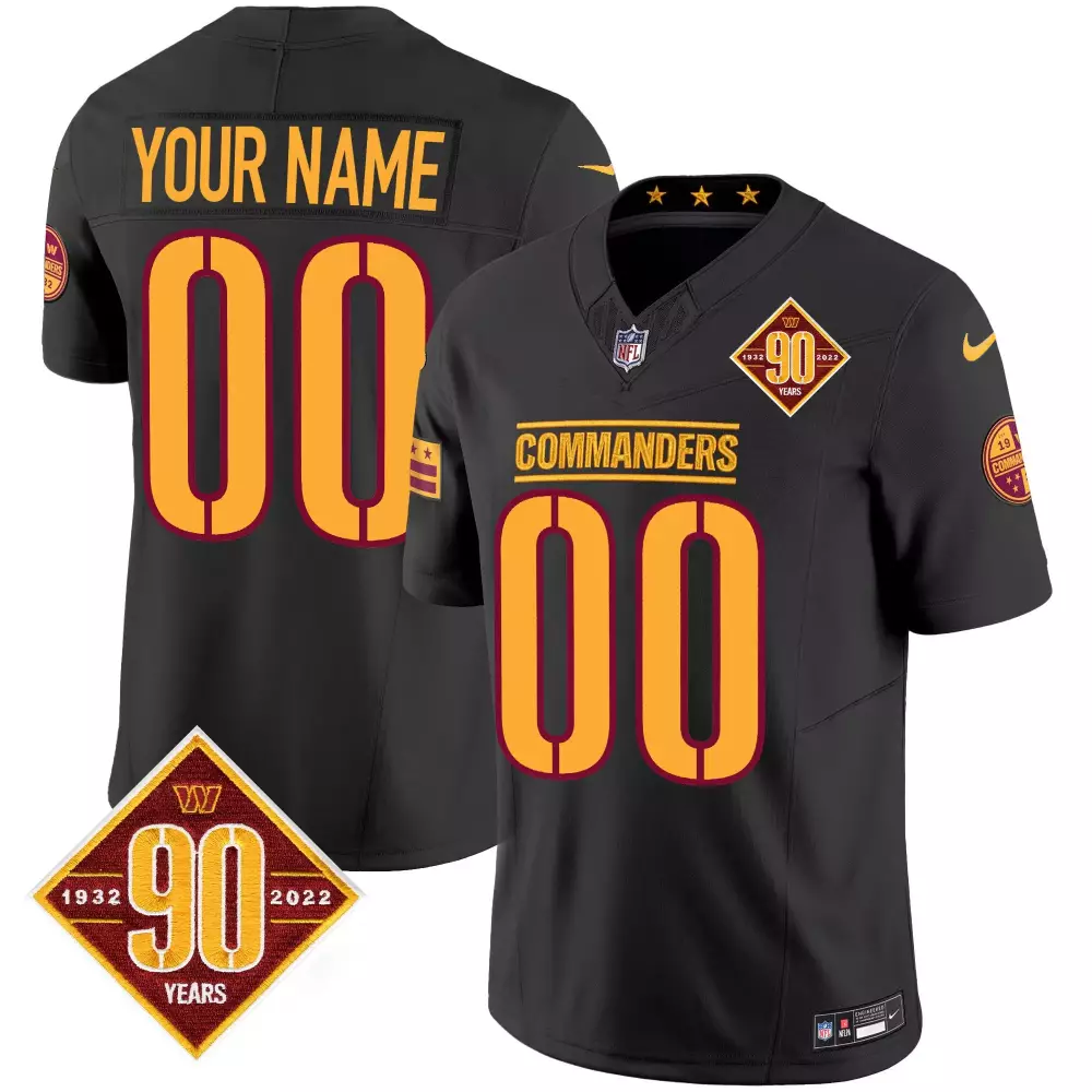 Washington Commanders 90th Anniversary Black Youth Vapor Custom Jersey | Stitched Design | For Men, Women & Youth
