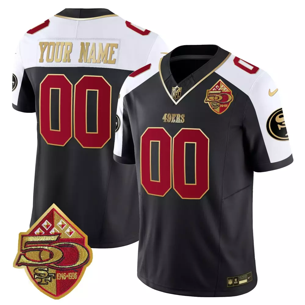 San Francisco 49ers Black White Women's Jersey | 50th Anniversary Patch Vapor Limited | Custom Fan Gear | For Men, Women & Youth