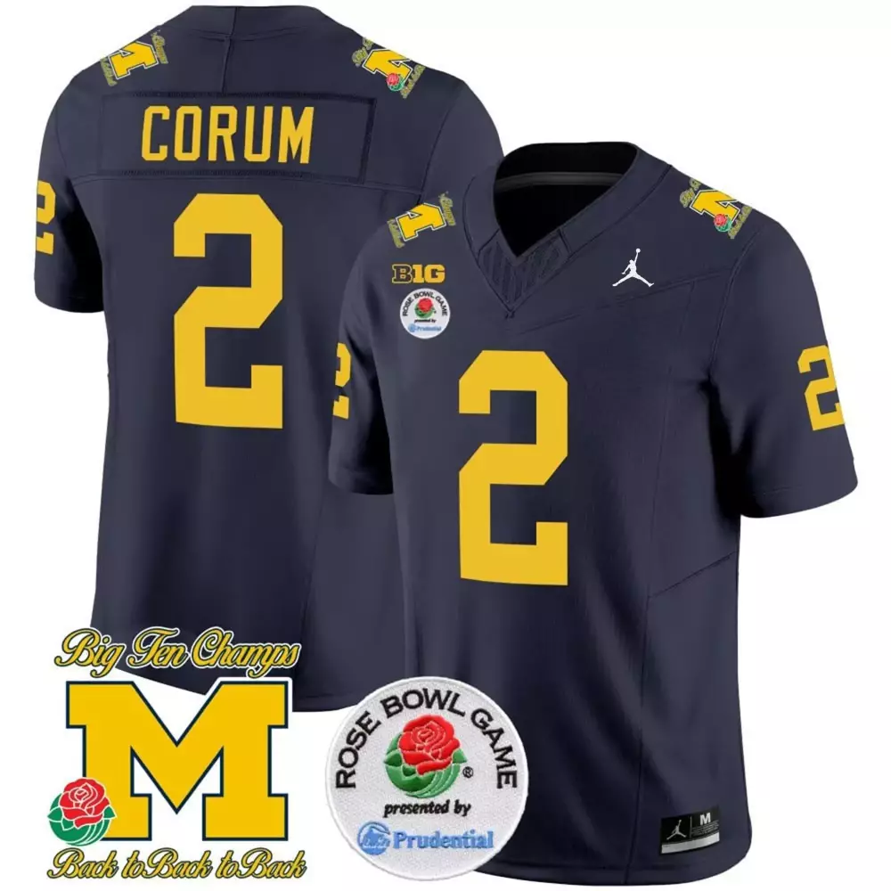 blake corum navy mens michigan wolverines rose bowl patch vapor limited jersey all stitched