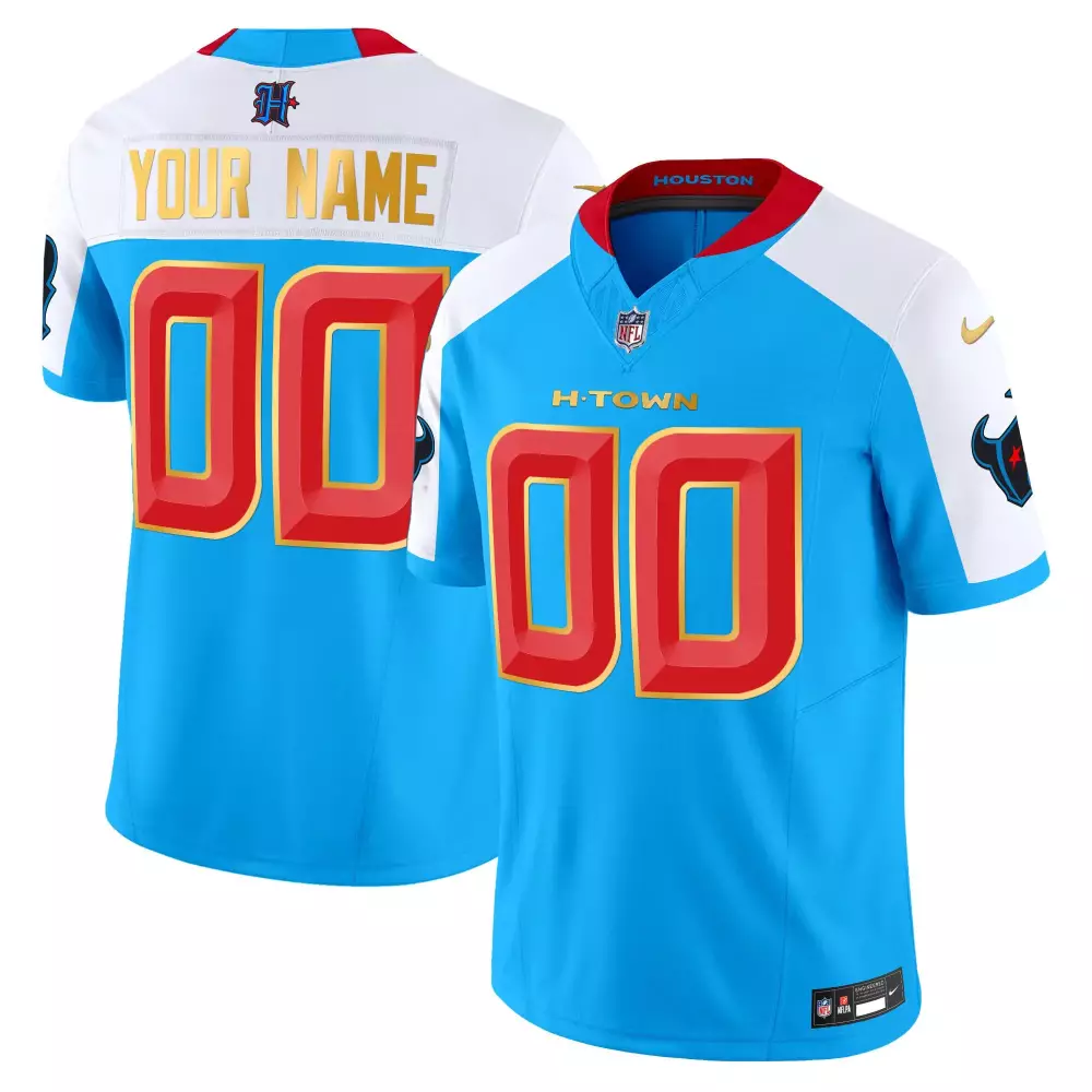 blue alternate men houston texans 2024 gold trim vapor limited custom jersey all stitched