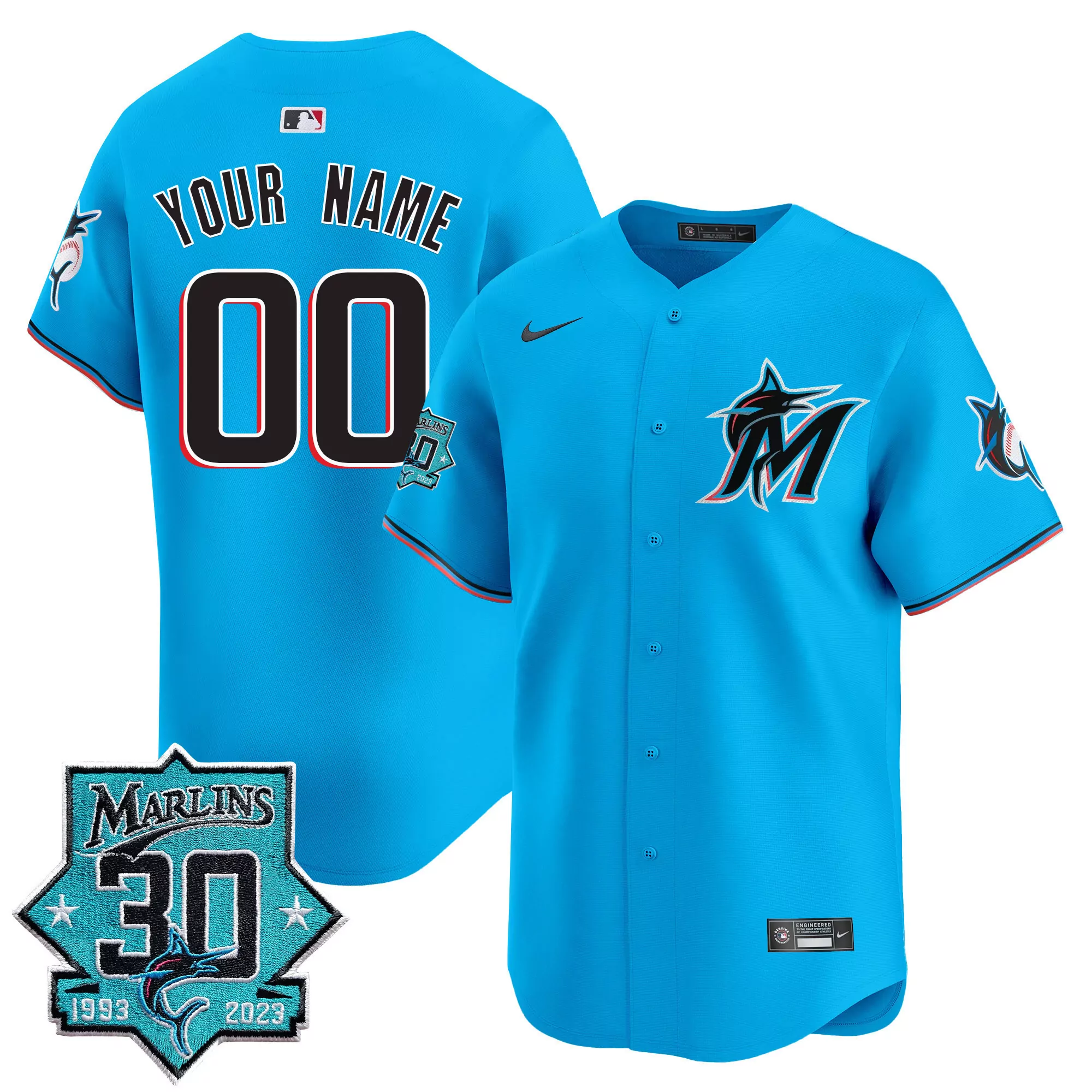 black men miami marlins 30 seasons anniversary patch vapor premier limited custom jersey all stitched