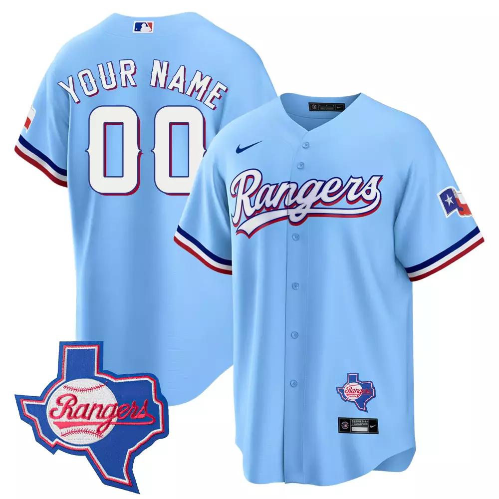 Texas Rangers Men's Blue Custom Jersey | 2023 Cool Base Texas Patch | All Stitched | For Men, Women & Youth