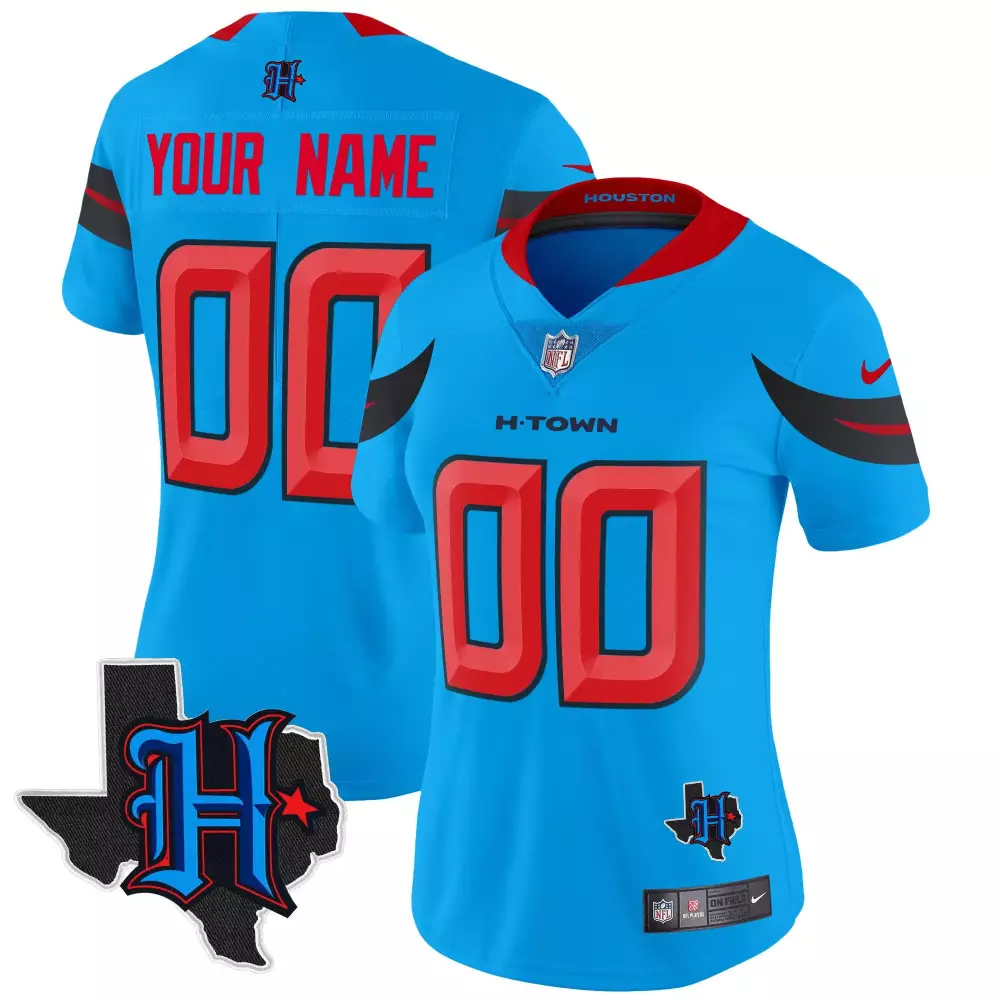 Texas Patch Vapor Limited Houston Texans Women's Blue Custom Jersey V3 | All Stitched Fan Gear | For Men, Women & Youth