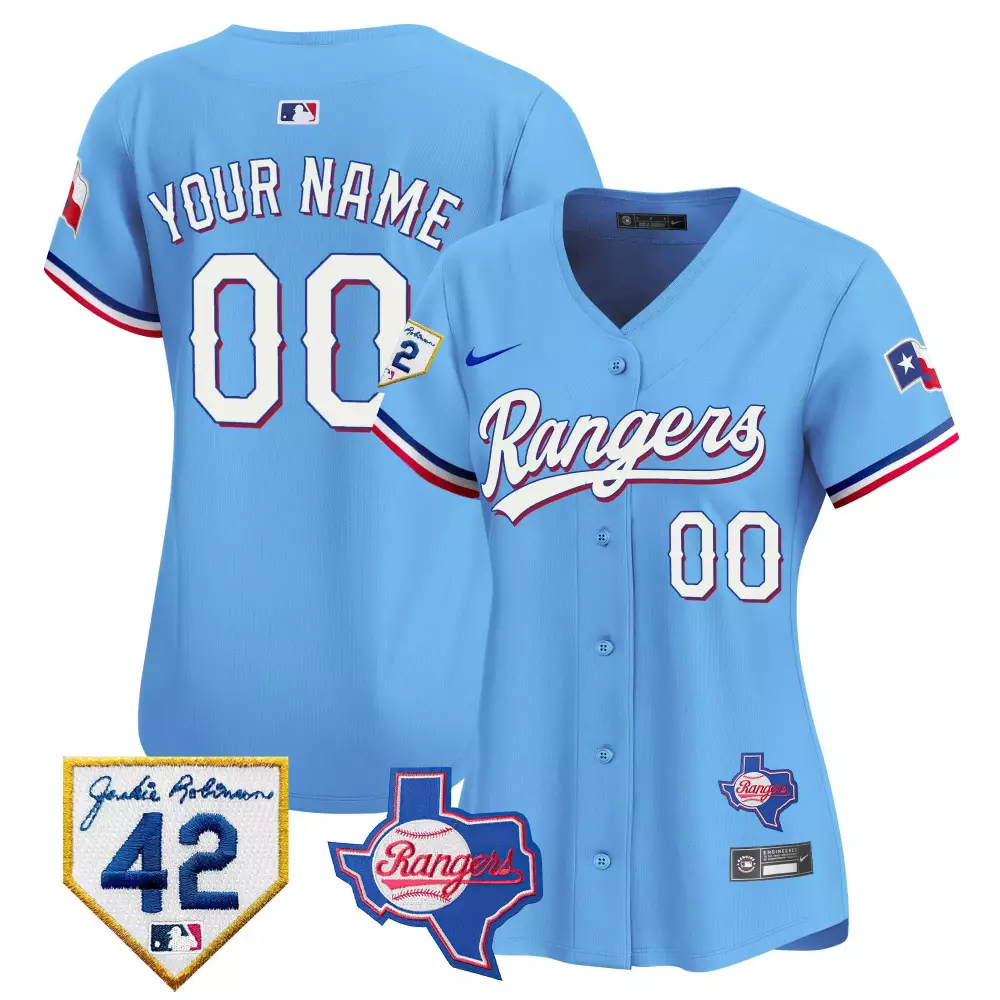 Texas Rangers 2024 Women's Jackie Robinson Patch Vapor Premier Limited Jersey | Blue Stitched Custom Gear | For Men, Women & Youth