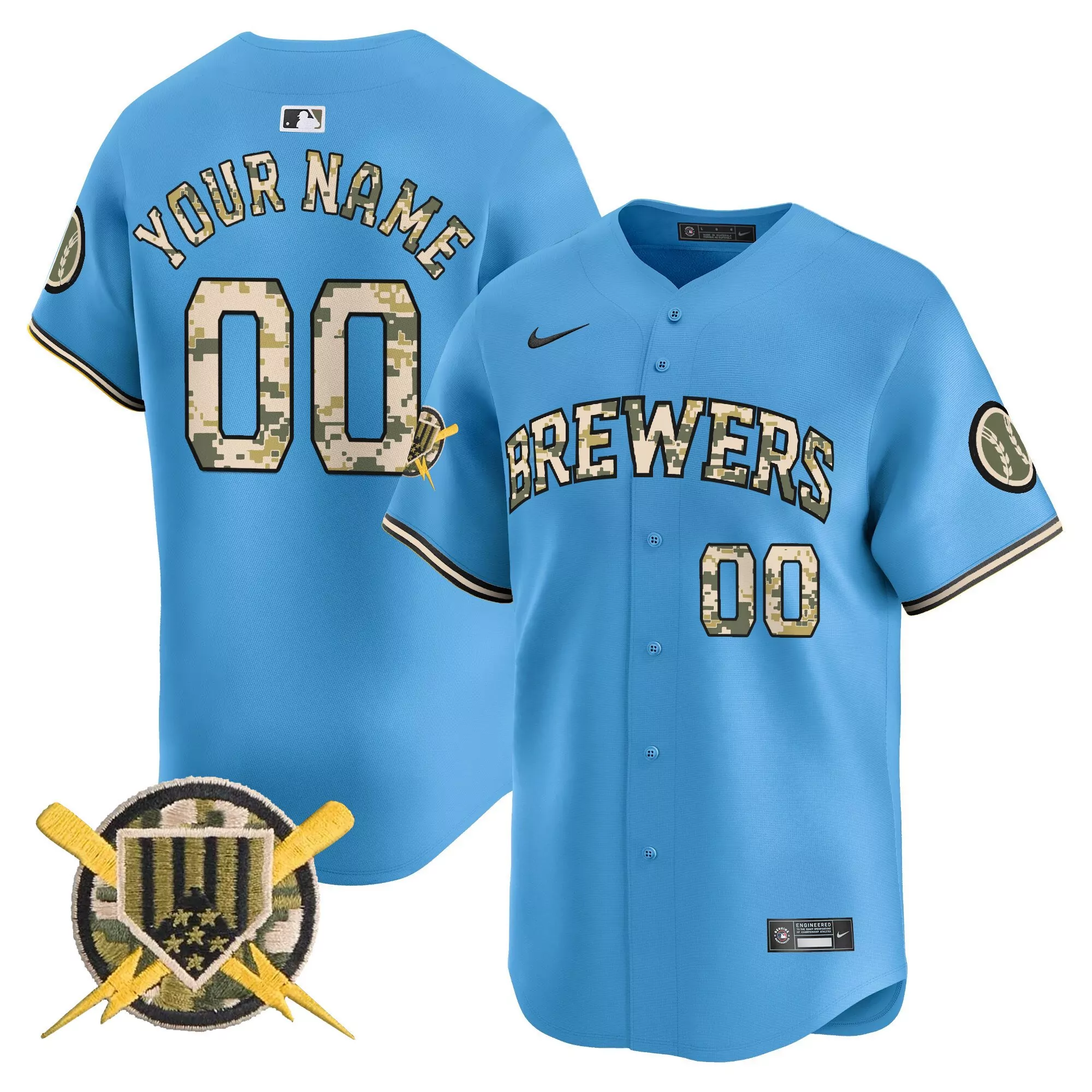 blue men milwaukee brewers armed forces day vapor premier limited custom jersey all stitched