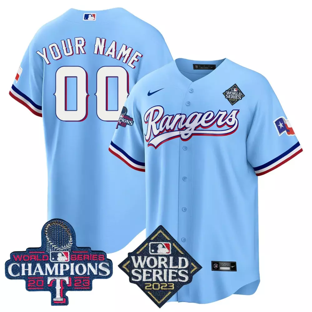 Texas Rangers Youth 2023 World Series Champions Cool Base Jersey V4 | Blue Stitched Custom Gear | For Men, Women & Youth