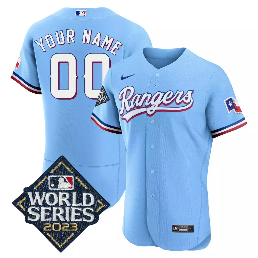 Texas Rangers Youth 2023 World Series Flex Base Jersey | Blue Stitched Custom Gear | For Men, Women & Youth