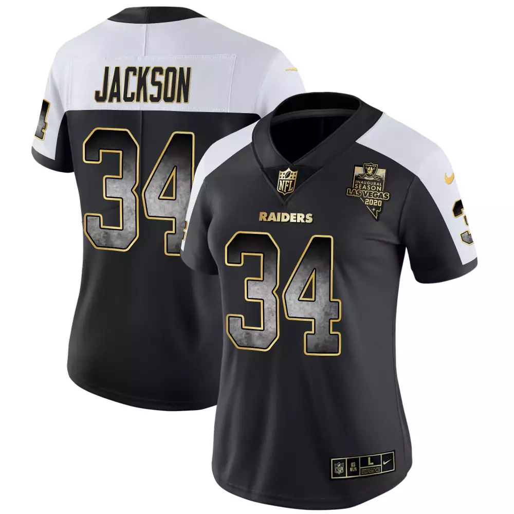Bo Jackson Las Vegas Raiders Women's Gold Arch Smoke Vapor Jersey | Stitched Fan Gear | For Men, Women & Youth