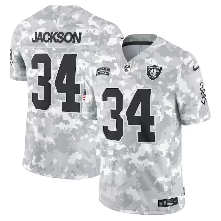 Bo Jackson Las Vegas Raiders 2024 Salute to Service Vapor Limited Jersey | Arctic Camo | Fan Gear for Men, Women & Youth