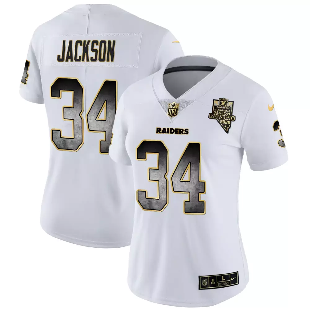 Bo Jackson Las Vegas Raiders White & Gold Men's Jersey | 60th Season Patch | All Stitched Fan Gear for Men, Women & Youth