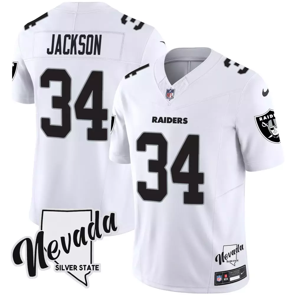 Bo Jackson Las Vegas Raiders White Men's Nevada Silver State Patch Vapor Jersey V2 | All Stitched Fan Gear for Men, Women & Youth