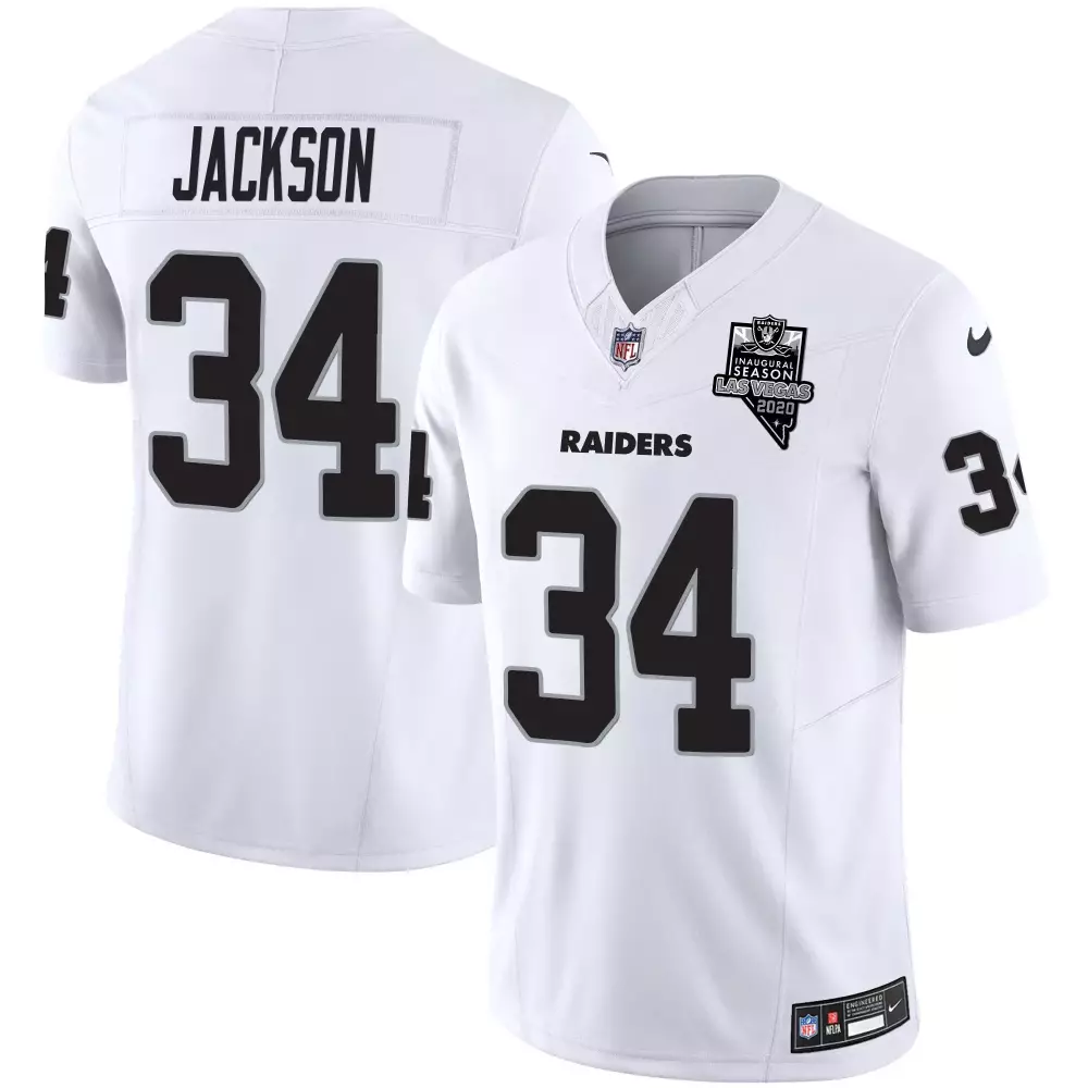 Bo Jackson Las Vegas Raiders White Men's Nevada Silver State Patch Vapor Jersey V2 | All Stitched Fan Gear for Men, Women & Youth