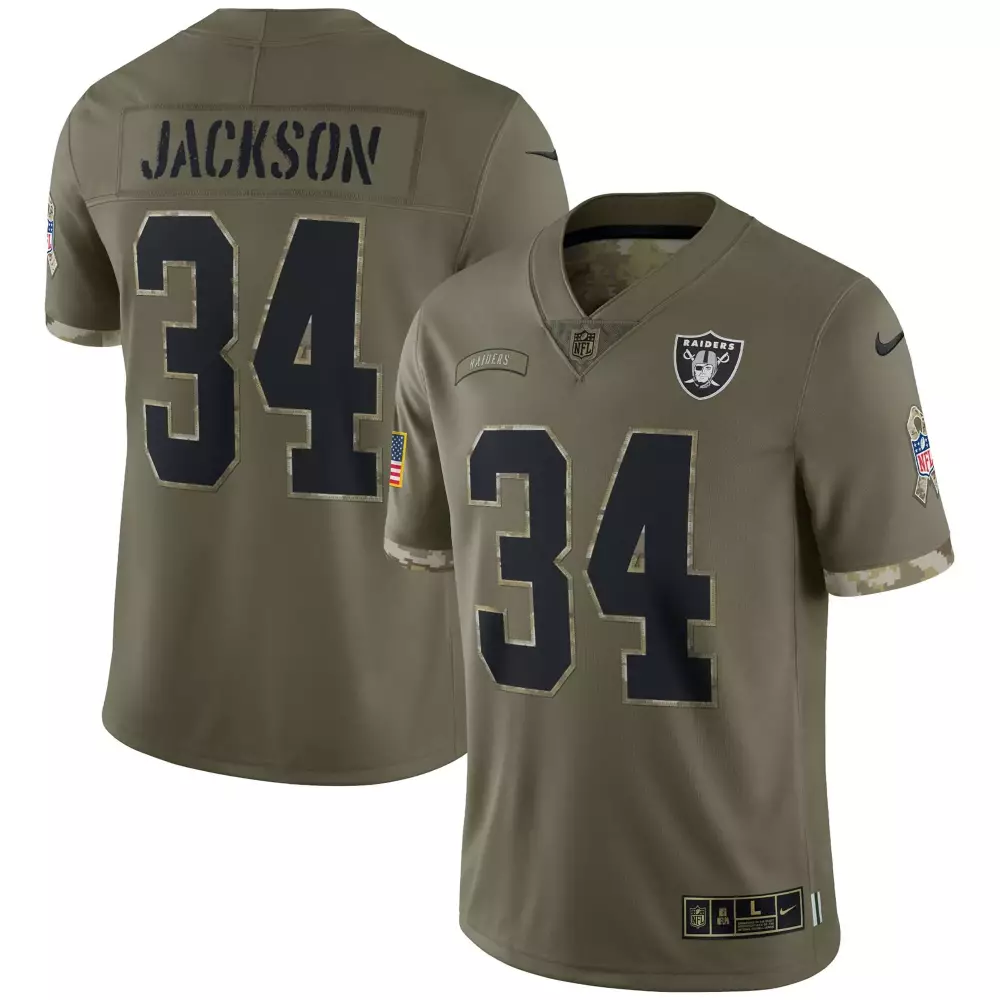 bo jackson women las vegas raiders 2022 salute to service retired player limited olive all stitched