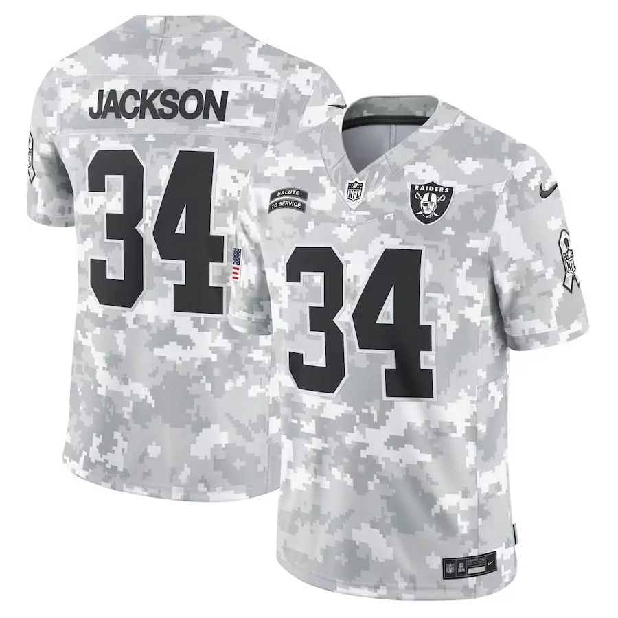 Bo Jackson Las Vegas Raiders Youth 2024 Salute to Service Vapor Limited Arctic Camo Jersey | Stitched Fan Gear | For Men, Women & Youth