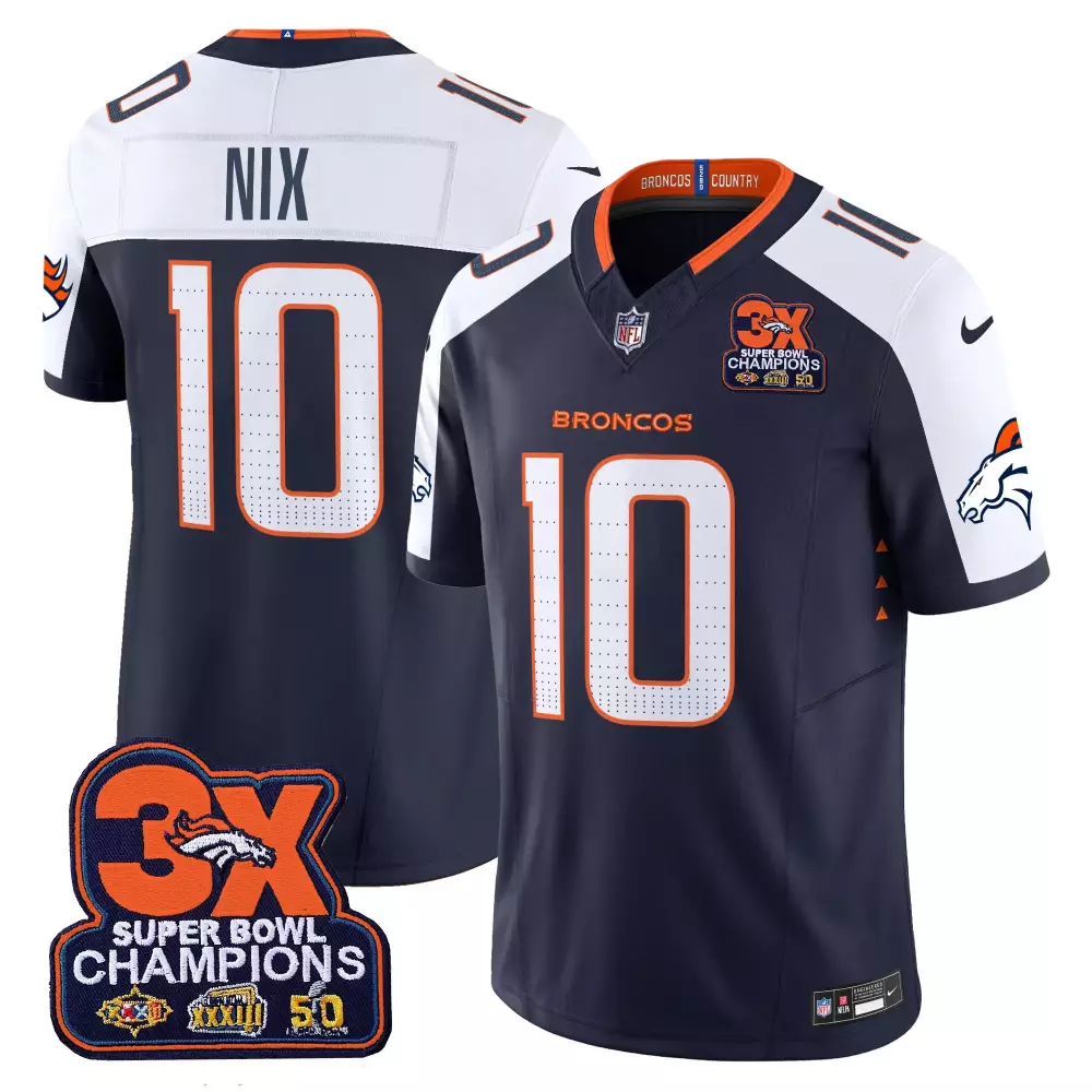 Bo Nix Denver Broncos Men's Navy Alternate Jersey | 3-Time Champions Patch | Vapor Limited Edition | For Men, Women & Youth