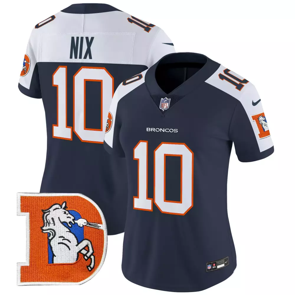 Bo Nix Denver Broncos Women's Navy Alternate Throwback Jersey | Vapor Limited Edition | Stitched Fan Gear | For Men, Women & Youth