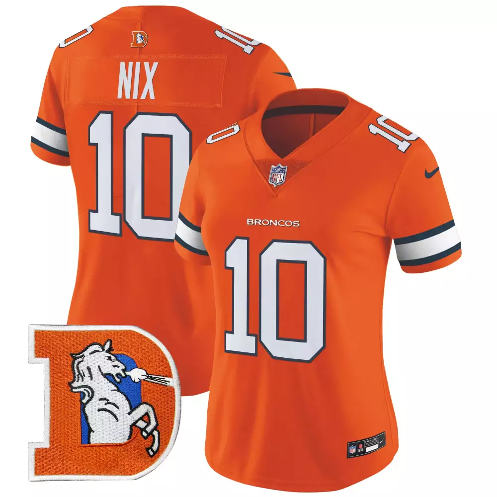 Bo Nix Denver Broncos Orange Sleeves Throwback Vapor Limited Jersey | Women's All Stitched | Fan Gear for Game Day