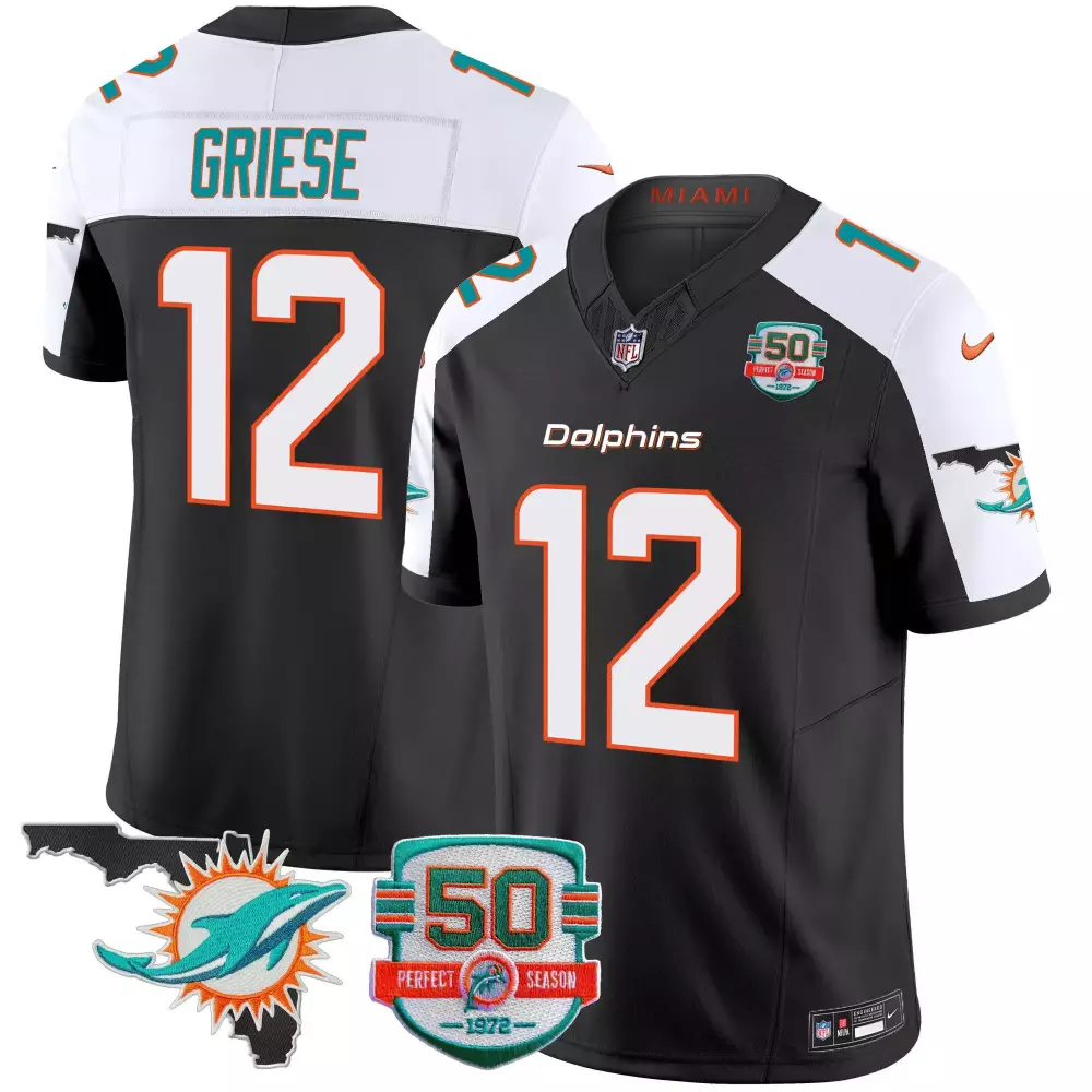 Bob Griese Miami Dolphins 50th Perfect Season Black Alternate Jersey | Stitched Vapor Fan Gear | For Men, Women & Youth