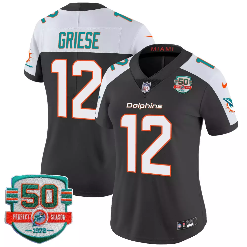 Bob Griese Miami Dolphins 50th Perfect Season Black Alternate Jersey | Stitched Vapor Fan Gear | For Men, Women & Youth