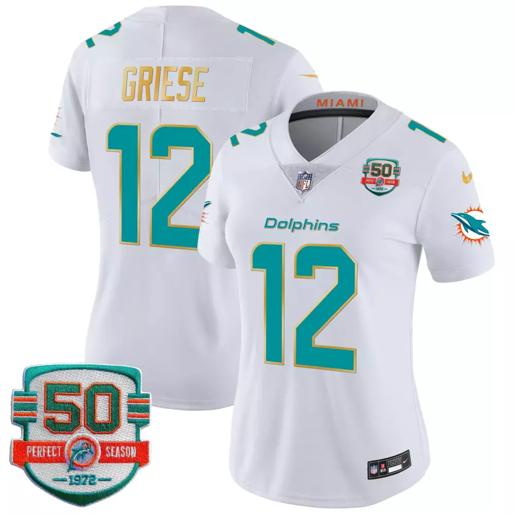 bob griese white womens miami dolphins gold trim vapor limited jersey all stitched