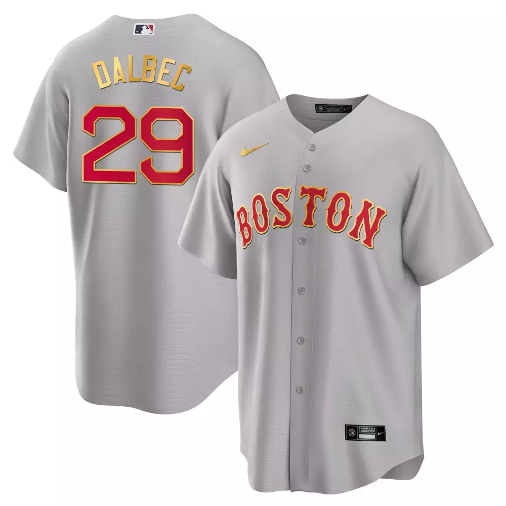 bobby dalbec cool gray mens boston red sox gold trim jersey all stitched