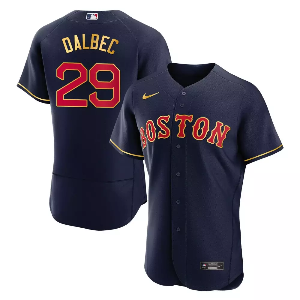 bobby dalbec flex navy mens boston red sox gold trim jersey all stitched