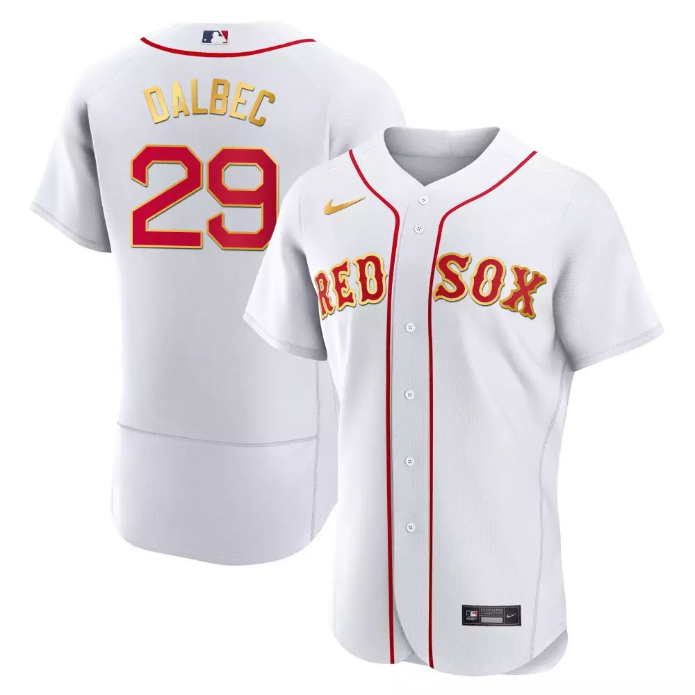 bobby dalbec flex white mens boston red sox gold trim jersey all stitched