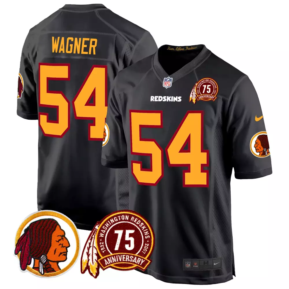 bobby wagner black mens washington redskins 75th patch throwback game jersey all stitched