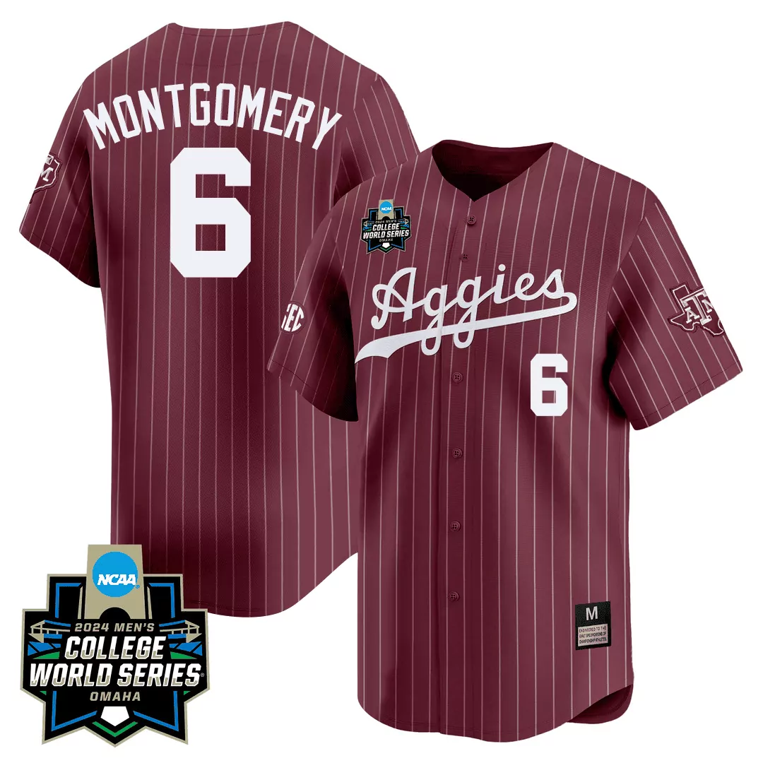 braden montgomery maroon pinstripe mens texas am aggies 2024 college world series patch vapor premier limited jersey all