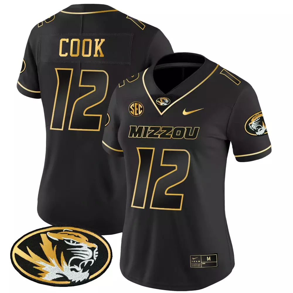 brady cook black gold womens missouri tigers gold vapor jersey all stitched